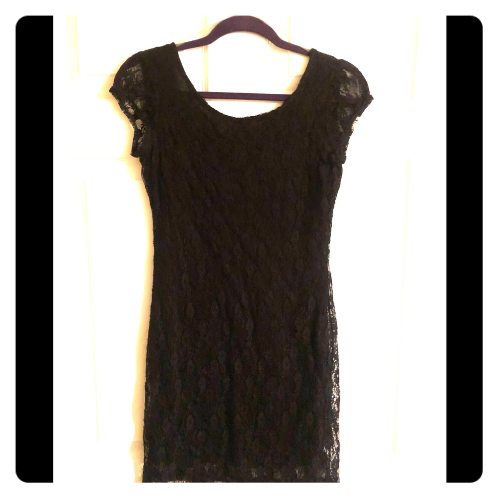 Black lace body con dress